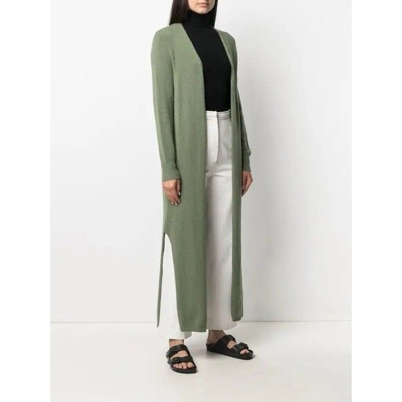 APPARIS Long Duster Cardigan Sweater Olive Green Maxi Split Sides Made in Italy - Picture 3 of 10